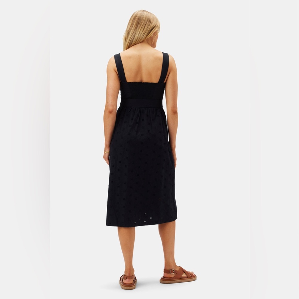 AMOUR VERT Irene Organic Cotton Eyelet Midi Dress Black Women Size XS NWT - Picture 5 of 16
